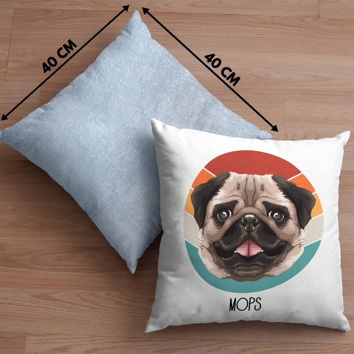 Mops Besitzer Kissen mit Füllung 40x40 Geschenk Lustiger Spruch Geschenkidee Mops Mama Papa (Grau) Blau Trendation