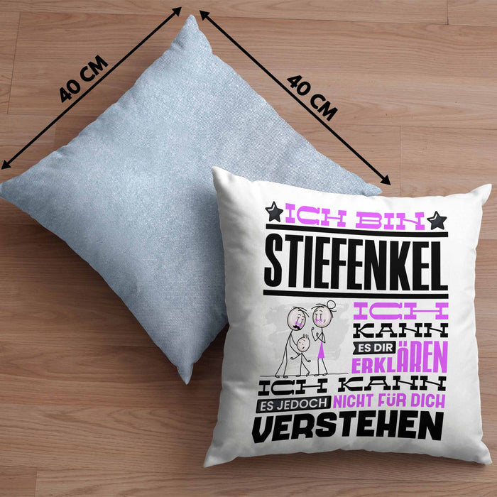 Stiefenkel Geschenk Kaffee-Kissen mit Füllung 40x40 Geschenkidee für Stiefenkel Ich Bin Stiefenkel Ich Kann Es Dir Erklären Jedoch Nicht Für Dich Verstehen Spruch Lustig (Grau) Blau Trendation