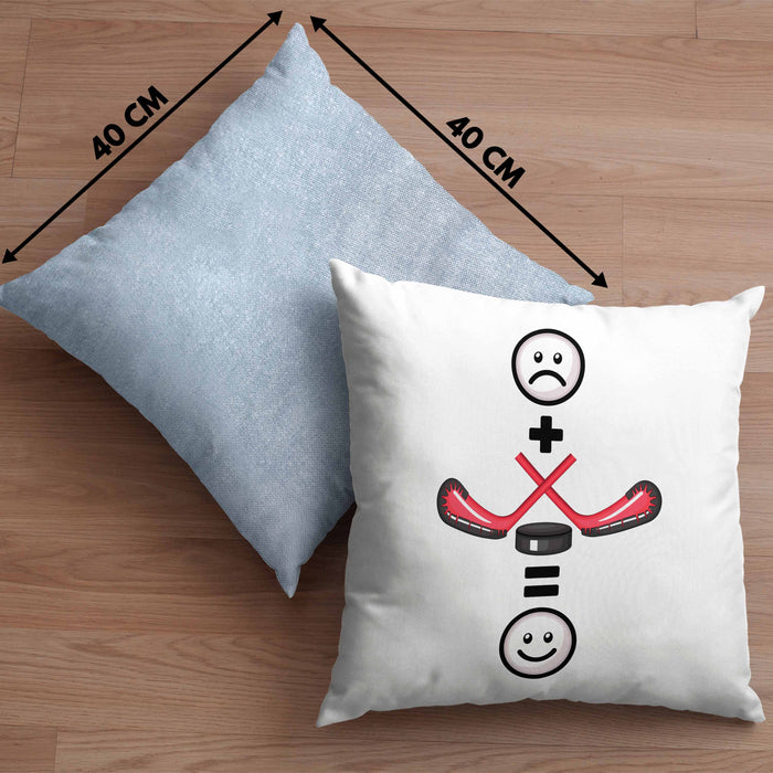 Ice Hockey Kissen mit Füllung 40x40 Geschenk für Ice Hockey Spieler :( + Eishockey = :) Lustige Geschenkidee Geburtstag (Grau) Blau Trendation