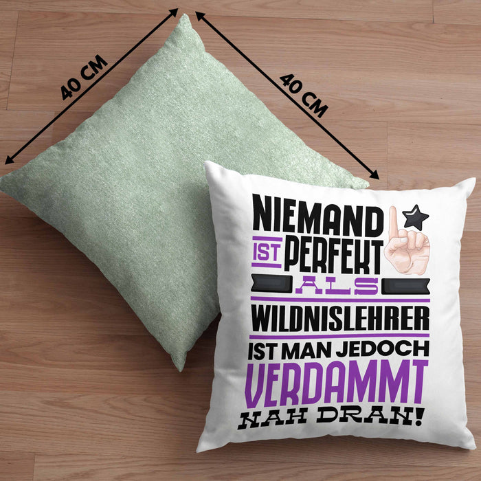 Wildnislehrer Geschenk Kissen mit Füllung 40x40 Lustige Geschenkidee für Wildnislehrer Geburtstag Niemand Ist Perfekt Aber Als Wildnislehrer Ist Man Nah Dran (Grau) Grün Trendation