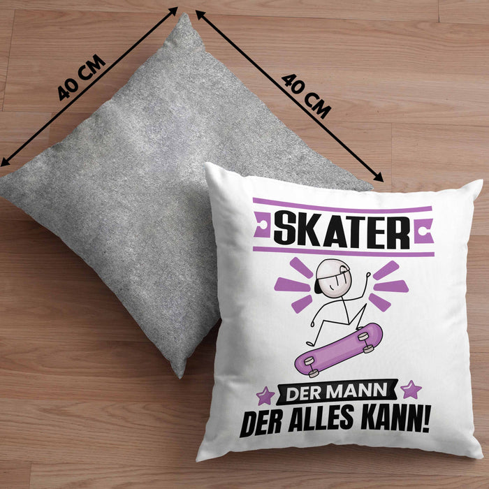 Skater Kissen mit Füllung 40x40 Geschenk für Skater Der Mann Der Alles Kann Geschenkidee zum Geburtstag (Grau) Grau Trendation