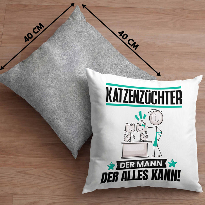 Katzenzüchter Kissen mit Füllung 40x40 Geschenk für Katzenzüchter Der Mann Der Alles Kann Geschenkidee zum Geburtstag (Grau) Grau Trendation