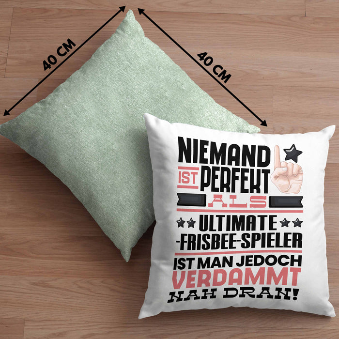 Ultimate-Frisbee-Spieler Geschenk Kissen mit Füllung 40x40 Lustige Geschenkidee für Ultimate-Frisbee-Spieler Geburtstag Niemand Ist Perfekt Aber Als Ultimate-Frisbee-Spieler Ist Man Nah Dran (Grau) Grün Trendation