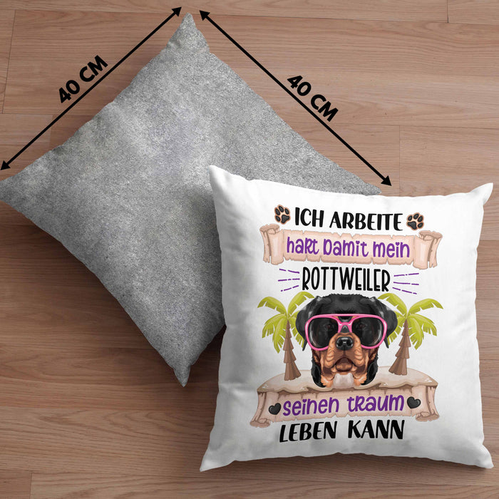 Rottweiler Besitzer Kissen mit Füllung 40x40 Geschenk Lustiger Spruch Geschenkidee Ich Arbeite Hart Damit Mein Rottweiler Seinen Traum Leben Kann (Grau) Grau Trendation