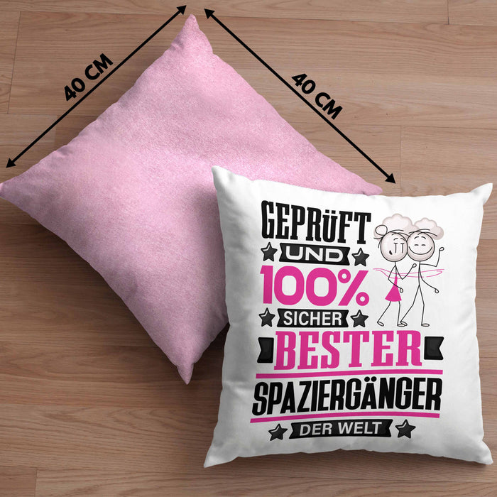 Spaziergänger Geschenk Lustiger Spruch für Spaziergänger Geschenkidee Bester Spaziergänger Der WeltKissen mit Füllung 40x40 (Grau) Rosa Trendation