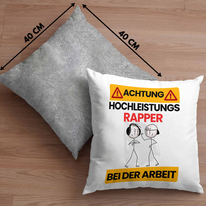 Rapper Kissen mit Füllung 40x40 Geschenk Lustiger Spruch Geschenkidee für Rapper Achtung Hochleistungs Rapper Bei Der Arbeit (Grau) Grau Trendation