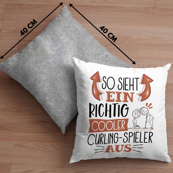 So Sieht Ein Richtig Cooler Curling-Spieler Aus Geschenk Kissen mit Füllung 40x40 Lustiger Spruch Geschenkidee (Grau) Grau Trendation
