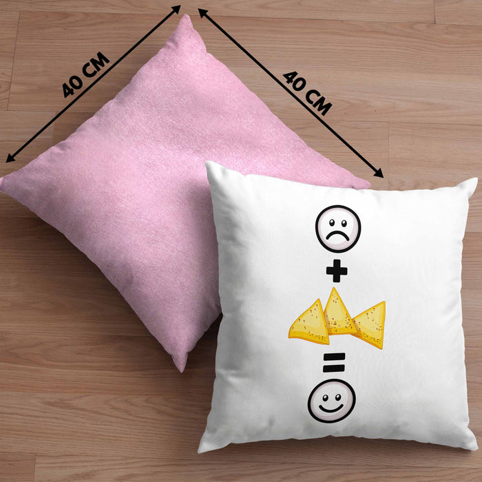 Nachos Kissen mit Füllung 40x40 Geschenk für Nacho-Liebhaber Lustige Geschenkidee :( + Nachos = :) Geburtstag (Grau) Rosa Trendation