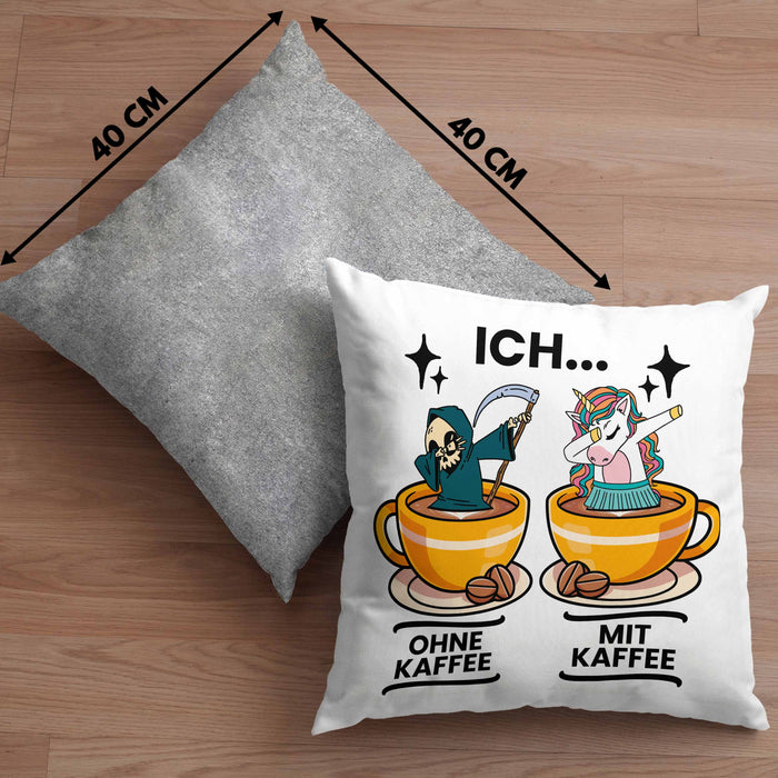Lustige "Ich Ohne Kaffee Ich Mit Kaffee" Geschenk für KaffeeliebhaberKissen mit Füllung 40x40 (Grau) Grau Trendation