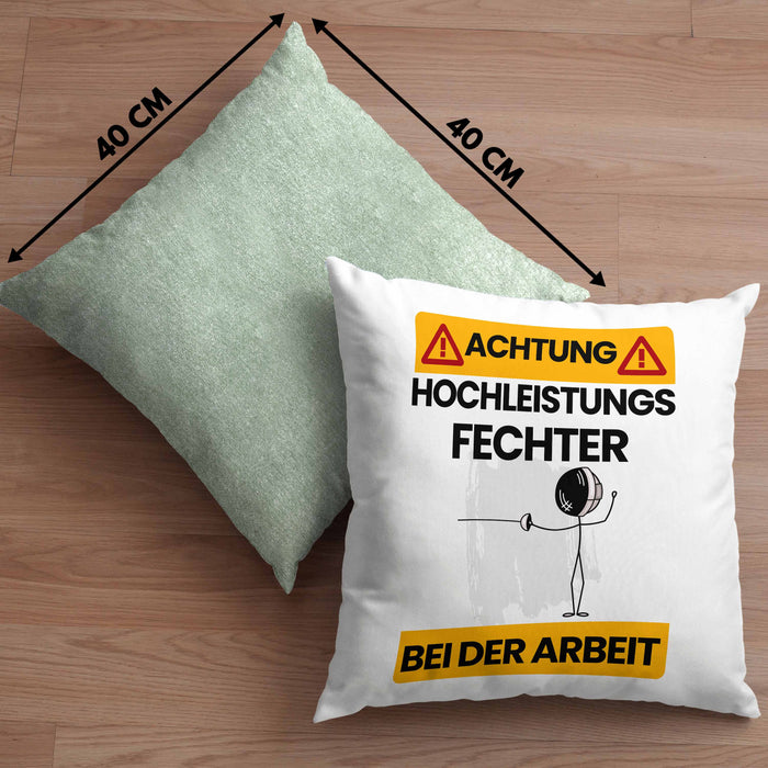 Fechter Kissen mit Füllung 40x40 Geschenk Lustiger Spruch Geschenkidee für Fechter Achtung Hochleistungs Fechter Bei Der Arbeit (Grau) Grün Trendation