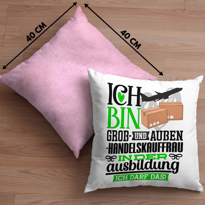 Groß- und Außenhandelskauffrau Ausbildung Start Geschenk Kissen mit Füllung 40x40 Ich Bin Groß- und Außenhandelskauffrau In Der Ausbildung Ich Darf Das Geschenkidee (Grau) Rosa Trendation