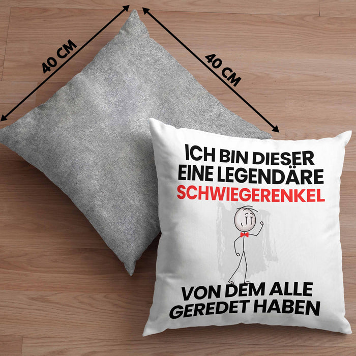 Schwiegerenkel Geschenk Kissen mit Füllung 40x40 Lustige Geschenkidee Geburtstag für Schwiegerenkel Ich Bin Dieser Legendäre Schwiegerenkel Von Dem Alle Geredet Haben (Grau) Grau Trendation