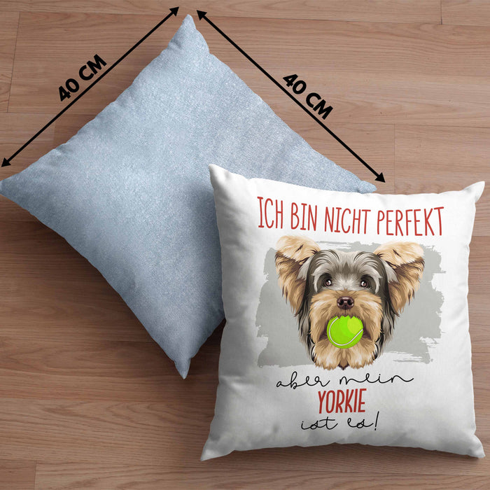 Yorkie Besitzer Kissen mit Füllung 40x40 Geschenk Lustiger Spruch Geschenkidee Besitzerin Ich Bin Nicht toll Aber Mein Yorkie Ist Es (Grau) Blau Trendation