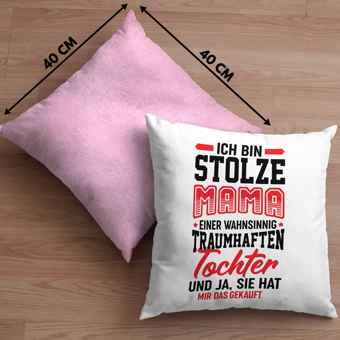 Muttertagsgeschenk Kissen mit Füllung 40x40 Ich Bin Stolze Mama Einer Wahnsinnig Traumhaften Tochter Geschenk für Mutter von Tochter (Grau) Rosa Trendation