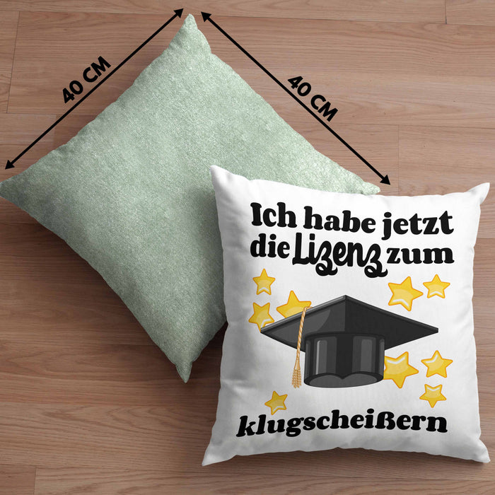 Bachelor Geschenk Abschluss Kissen mit Füllung 40x40 Spruch Master Abitur Abi Graduation Bestanden Prüfung (Grau) Grün Trendation