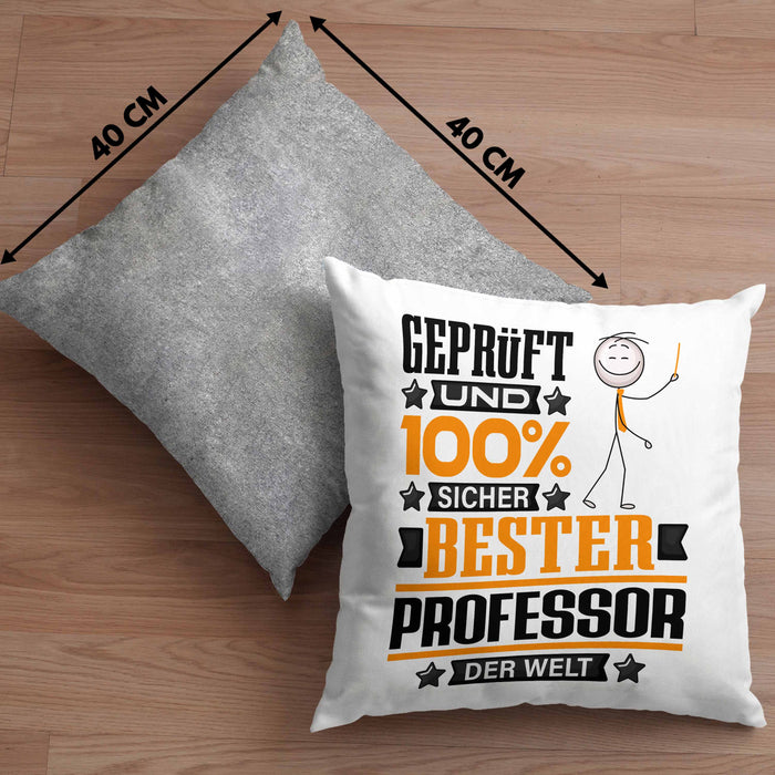 Professor Geschenk Lustiger Spruch für Professor Geschenkidee Bester Professor Der WeltKissen mit Füllung 40x40 (Grau) Grau Trendation