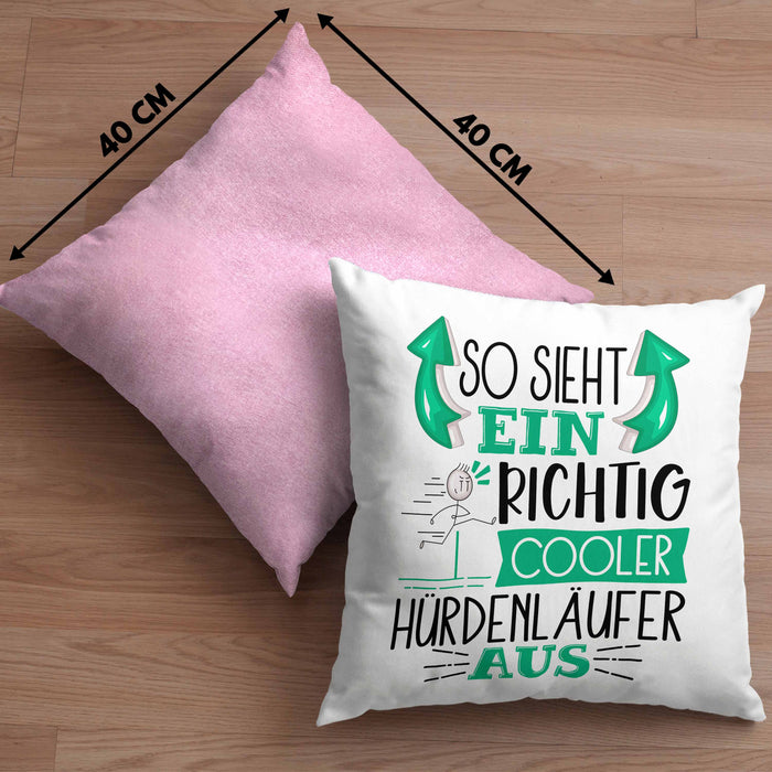 So Sieht Ein Richtig Cooler Hürdenläufer Aus Geschenk Kissen mit Füllung 40x40 Lustiger Spruch Geschenkidee (Grau) Rosa Trendation