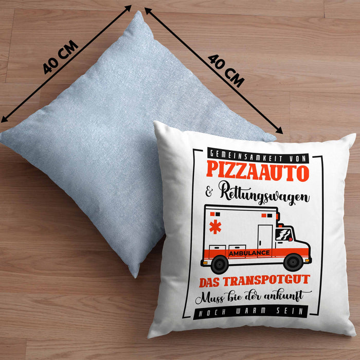 Pizzaauto Rettungswagen Spruch Kissen mit Füllung 40x40 Geschenk Lustiger Gag Spaß (Grau) Blau Trendation