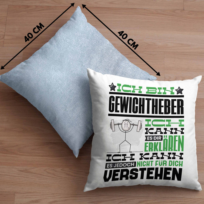 Gewichtheber Geschenk Kaffee-Kissen mit Füllung 40x40 Geschenkidee für Gewichtheber Ich Bin Gewichtheber Ich Kann Es Dir Erklären Jedoch Nicht Für Dich Verstehen Spruch Lustig (Grau) Blau Trendation