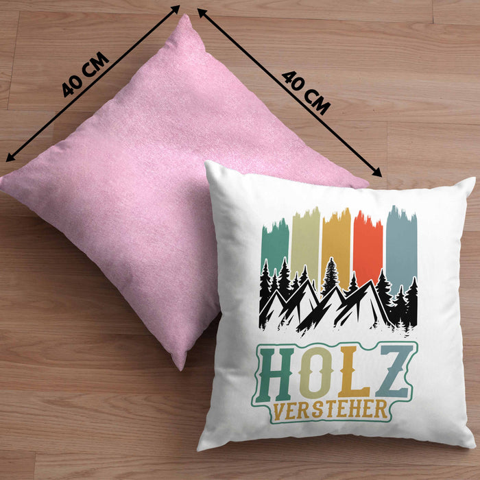 Holz Versteher Kissen mit Füllung 40x40 Geschenk Holzarbeiter Geschenkidee Waldarbeiter Schreiner (Grau) Rosa Trendation