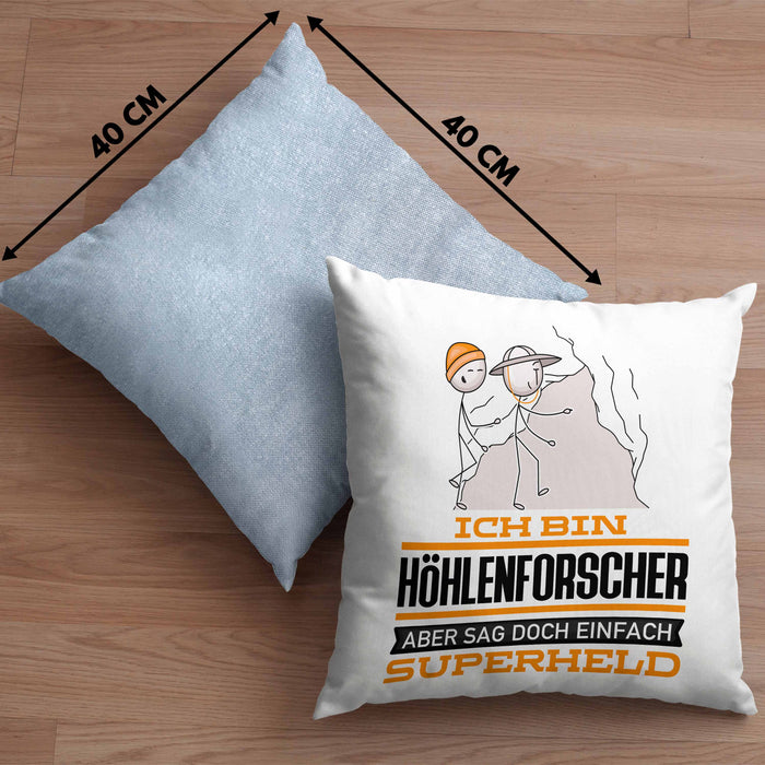 Höhlenforscher Geschenk Kissen mit Füllung 40x40 Ich Bin Höhlenforscher Aber Sag Doch Einfach Superheld Lustige Geschenkdiee für Höhlenforscher (Grau) Blau Trendation
