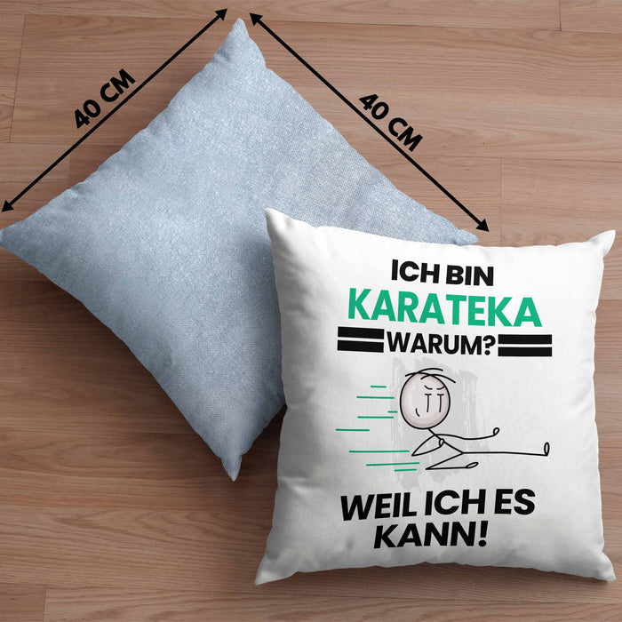 Karateka Geschenk Kissen mit Füllung 40x40 Lustiger Spruch Ich Bin Karateka Warum Weil Ich Es Kann Geschenkidee Bester Karateka Geburtstag (Grau) Blau Trendation