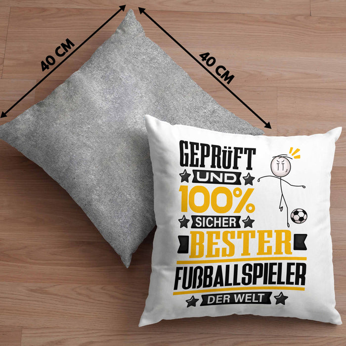 Fußballspieler Geschenk Lustiger Spruch für Fußballspieler Geschenkidee Bester Fußballspieler Der WeltKissen mit Füllung 40x40 (Grau) Grau Trendation
