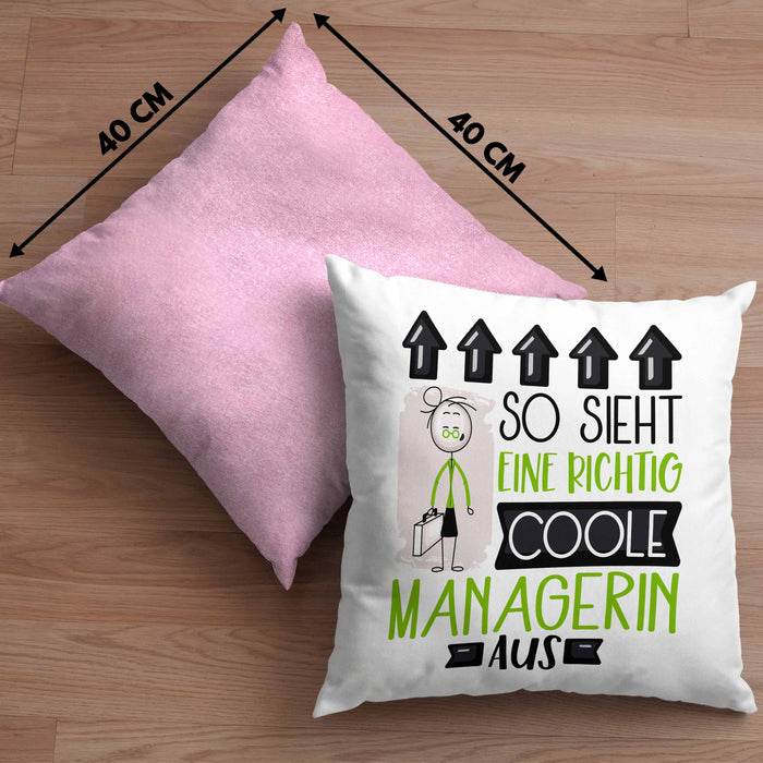 Managerin Geschenk Kissen mit Füllung 40x40 Lustig Geschenkidee für Managerin Geburtstag So Sieht Eine Richtig Coole Managerin Aus Frauen Spruch (Grau) Rosa Trendation