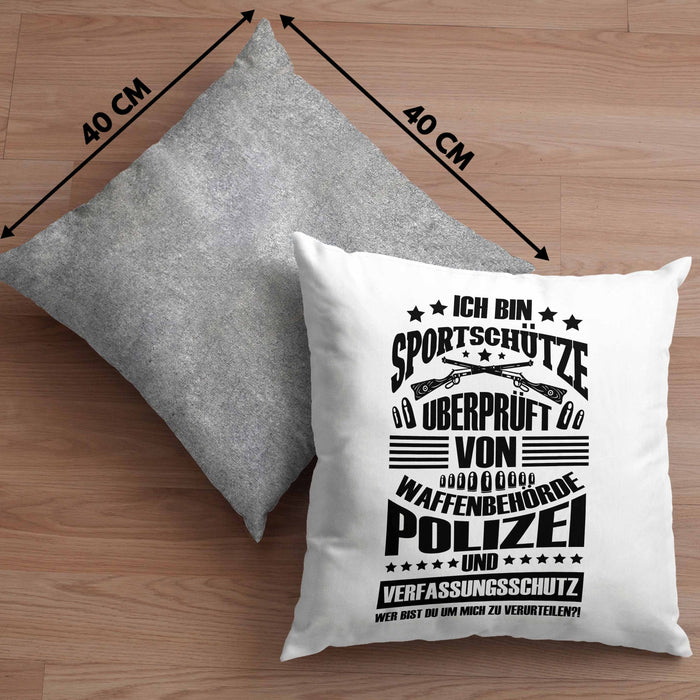 Lustige Schießen-Kissen mit Füllung 40x40 für Sportschützen Geschenk Ich Bin Sportschütze (Grau) Grau Trendation