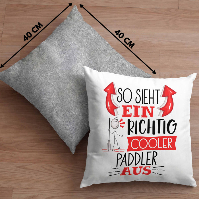So Sieht Ein Richtig Cooler Paddler Aus Geschenk Kissen mit Füllung 40x40 Lustiger Spruch Geschenkidee (Grau) Grau Trendation