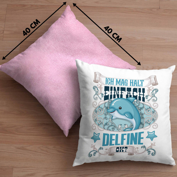 Delfine Kissen mit Füllung 40x40 Geschenk Delfinliebhaber Geschenkidee Spruch Mädchen (Grau) Rosa Trendation