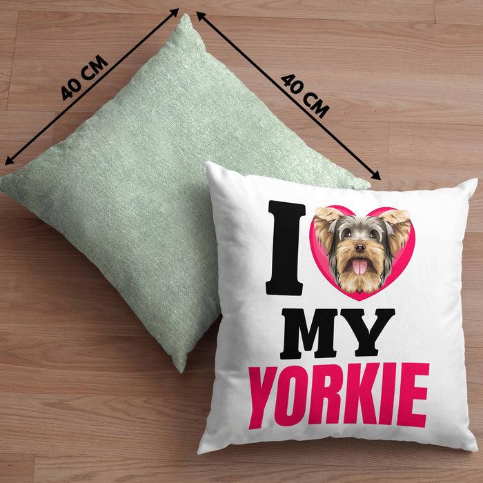 Yorkie Besitzerin Kissen mit Füllung 40x40 Geschenk Lustiger Spruch Geschenkidee I Love My Yorkie (Grau) Grün Trendation