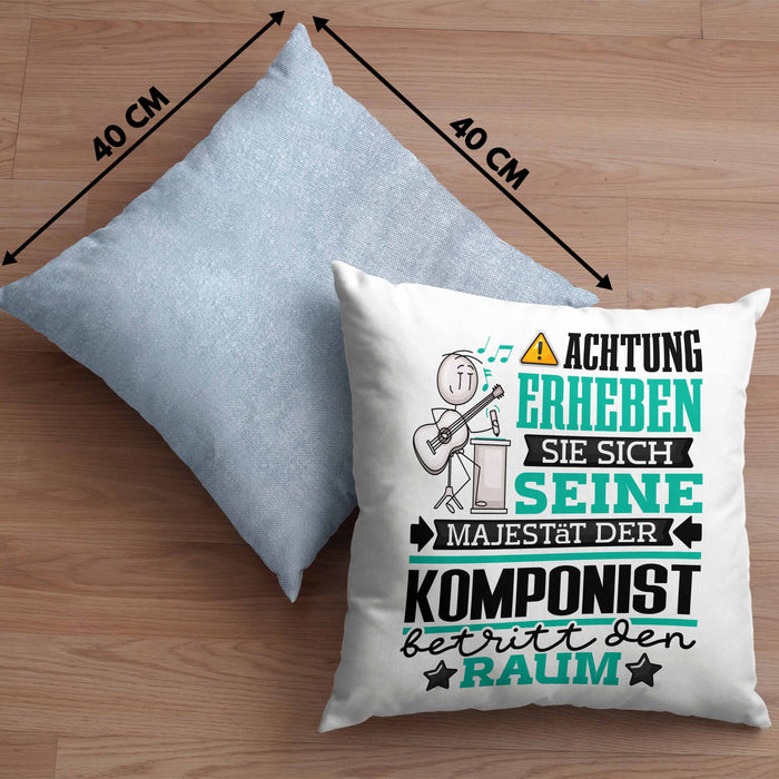 Komponist Geschenk Kissen mit Füllung 40x40 Lustiger Spruch Erheben Sie Sich Der Komponist Betritt den Raum (Grau) Blau Trendation