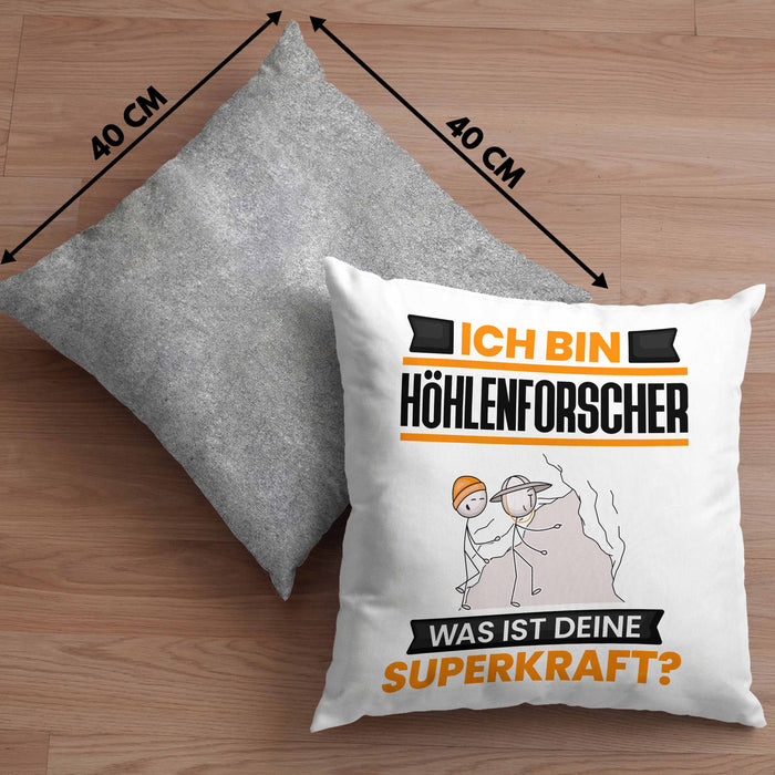 Höhlenforscher Kissen mit Füllung 40x40 Geschenk für Höhlenforscher Geburtstag Lustiger Spruch Was Ist Deine Superkraft (Grau) Grau Trendation
