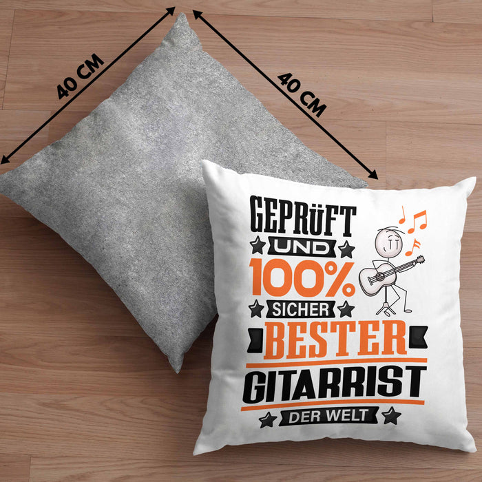 Gitarrist Geschenk Lustiger Spruch für Gitarrist Geschenkidee Bester Gitarrist Der WeltKissen mit Füllung 40x40 (Grau) Grau Trendation