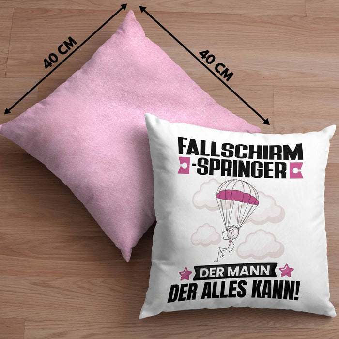 Fallschirmspringer Kissen mit Füllung 40x40 Geschenk für Fallschirmspringer Der Mann Der Alles Kann Geschenkidee zum Geburtstag (Grau) Rosa Trendation