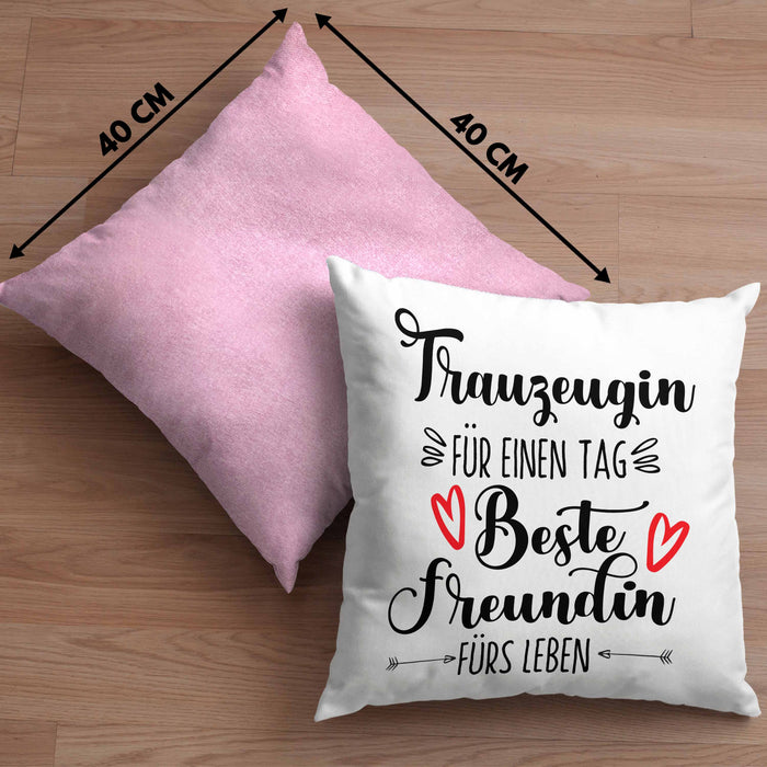 Trauzeugin Kissen mit Füllung 40x40 Geschenk Beste Freundin Überraschung Beste Trauzeugin Spruch Geschenkidee (Grau) Rosa Trendation