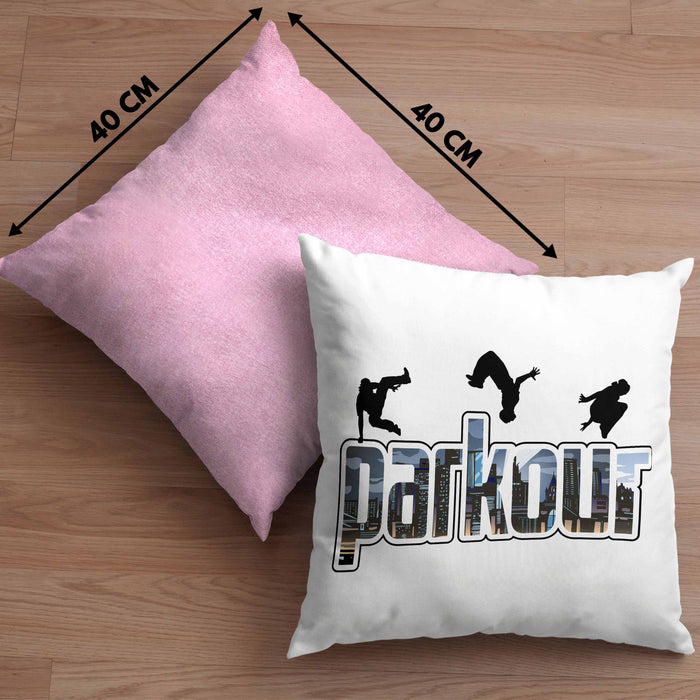 Kissen mit Füllung 40x40 für Parkour Fans Geschenk für Urbanen Sports Sportler Freerunning (Grau) Rosa Trendation