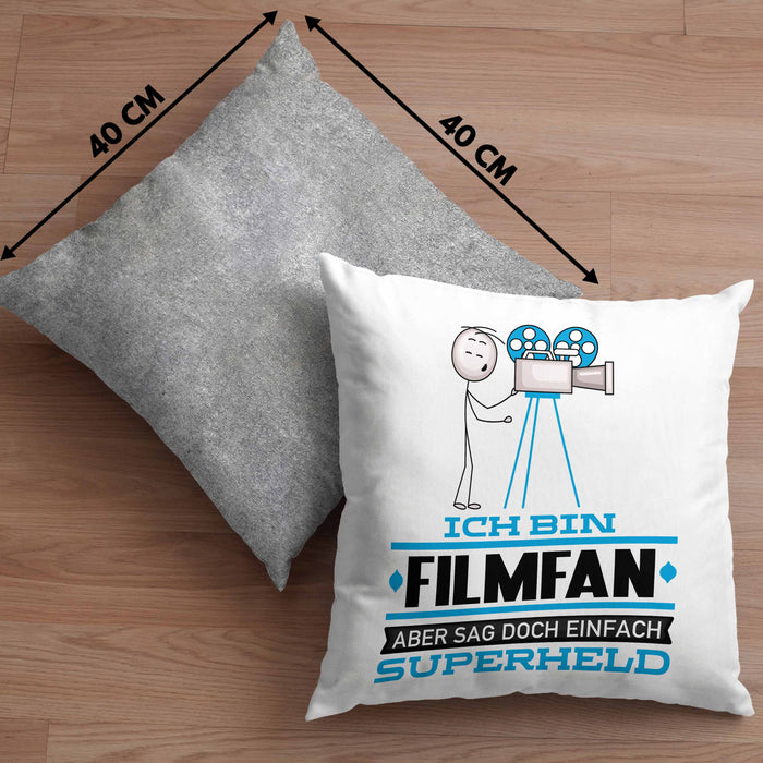 Filmfan Geschenk Kissen mit Füllung 40x40 Ich Bin Filmfan Aber Sag Doch Einfach Superheld Lustige Geschenkdiee für Filmfan (Grau) Grau Trendation