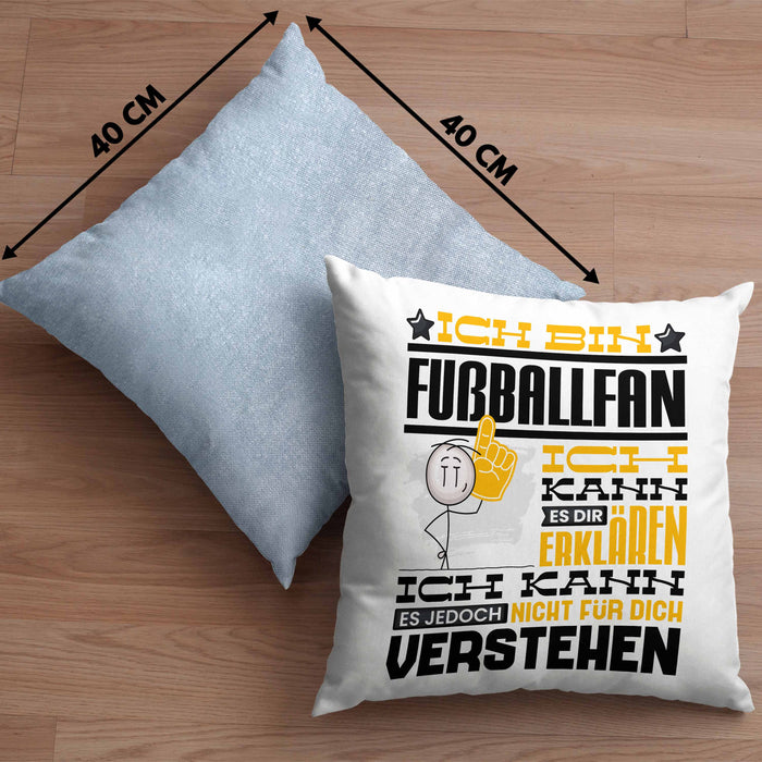 Fußballfan Geschenk Kaffee-Kissen mit Füllung 40x40 Geschenkidee für Fußballfan Ich Bin Fußballfan Ich Kann Es Dir Erklären Jedoch Nicht Für Dich Verstehen Spruch Lustig (Grau) Blau Trendation