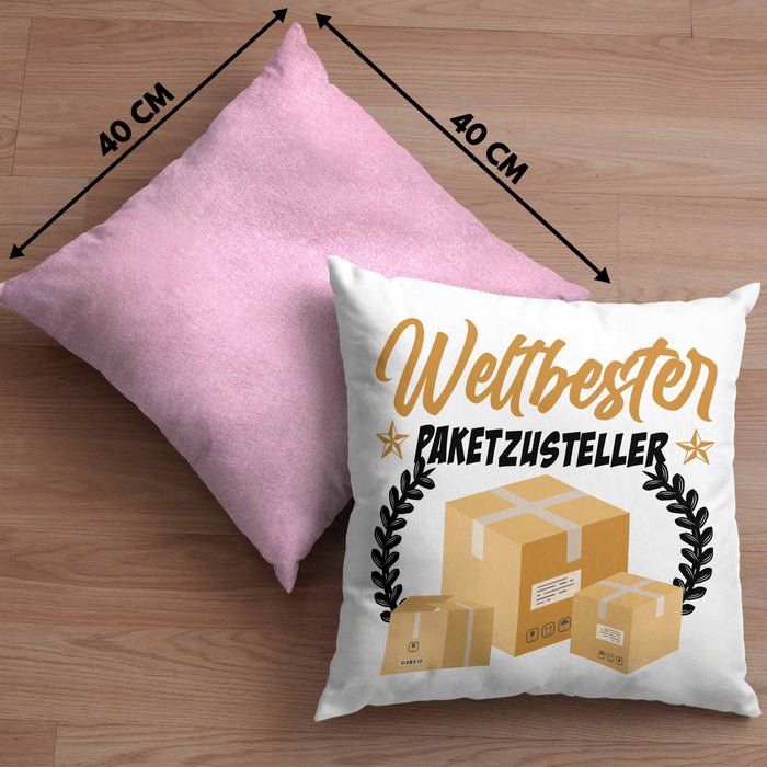 Paketzusteller Geschenk Kissen mit Füllung 40x40 Spruch Weltbester Paketzusteller Postbote (Grau) Rosa Trendation