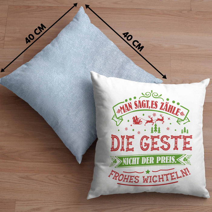 Wichtelgeschenk für 20 Euro Kissen mit Füllung 40x40 Wichteln für Frauen Kollegen Wichtel-Kissen mit Füllung 40x40 Man Sagt Es Zähle Die Geste Schrottwichteln (Grau) Blau Trendation