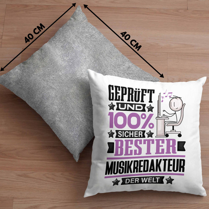 Musikredakteur Geschenk Lustiger Spruch für Musikredakteur Geschenkidee Bester Musikredakteur Der WeltKissen mit Füllung 40x40 (Grau) Grau Trendation