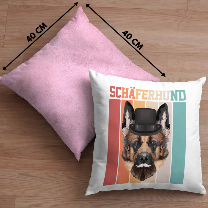 Schäferhund Besitzer Kissen mit Füllung 40x40 Geschenk Lustiger Spruch Geschenkidee Retro Vinatge Schäferhund (Grau) Rosa Trendation