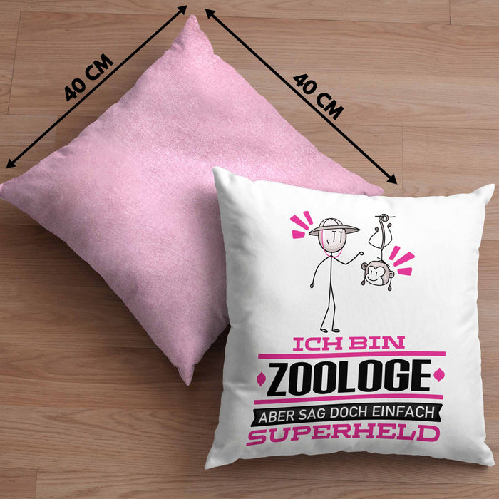 Zoologe Geschenk Kissen mit Füllung 40x40 Ich Bin Zoologe Aber Sag Doch Einfach Superheld Lustige Geschenkdiee für Zoologe (Grau) Rosa Trendation