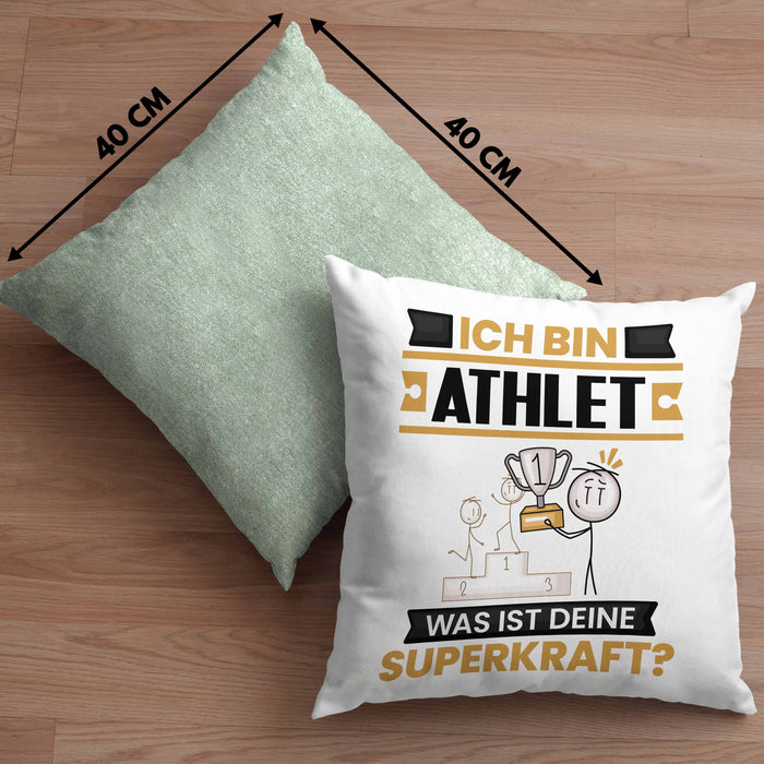 Athlet Kissen mit Füllung 40x40 Geschenk für Athlet Geburtstag Lustiger Spruch Was Ist Deine Superkraft (Grau) Grün Trendation