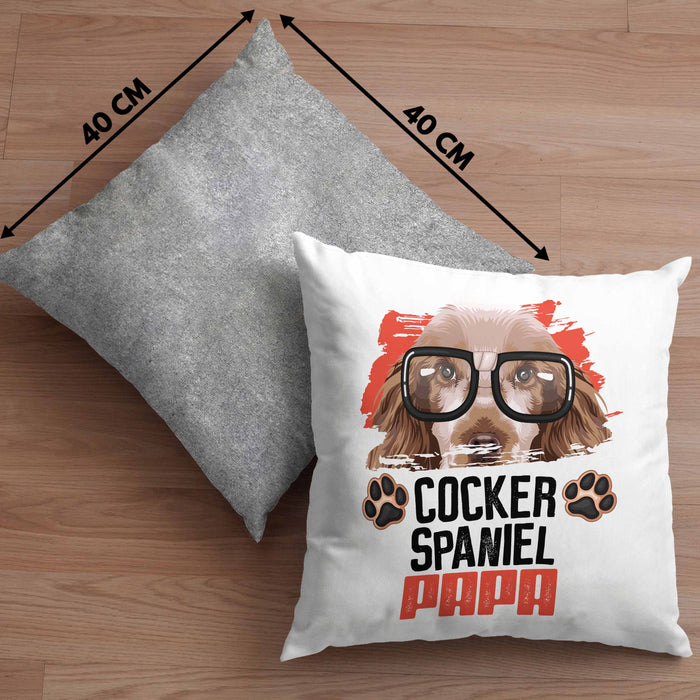 Cocker Spaniel Papa Besitzer Kissen mit Füllung 40x40 Geschenk Lustiger Spruch Geschenkidee Cocker Spaniel Liebhaber (Grau) Grau Trendation