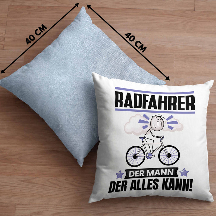 Radfahrer Kissen mit Füllung 40x40 Geschenk für Radfahrer Der Mann Der Alles Kann Geschenkidee zum Geburtstag (Grau) Blau Trendation