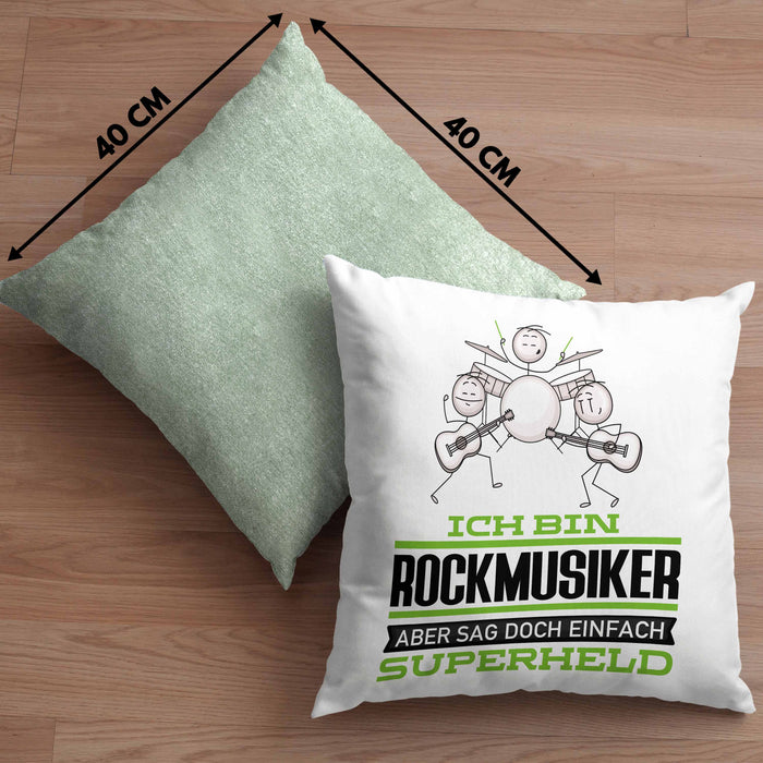 Rockmusiker Geschenk Kissen mit Füllung 40x40 Ich Bin Rockmusiker Aber Sag Doch Einfach Superheld Lustige Geschenkdiee für Rockmusiker (Grau) Grün Trendation