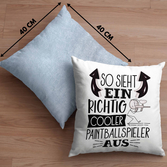 So Sieht Ein Richtig Cooler Paintballspieler Aus Geschenk Kissen mit Füllung 40x40 Lustiger Spruch Geschenkidee (Grau) Blau Trendation